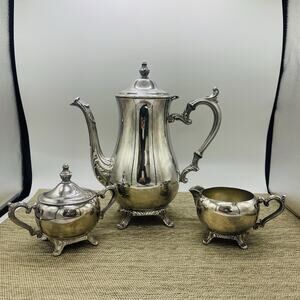 VTG Victorian 3 Piece Set Silver Plated Tea Coffee Set Pot Sugar Creamer